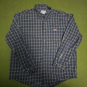 Carhartt Men's Navy and Cream Plaid Button Down Shirt